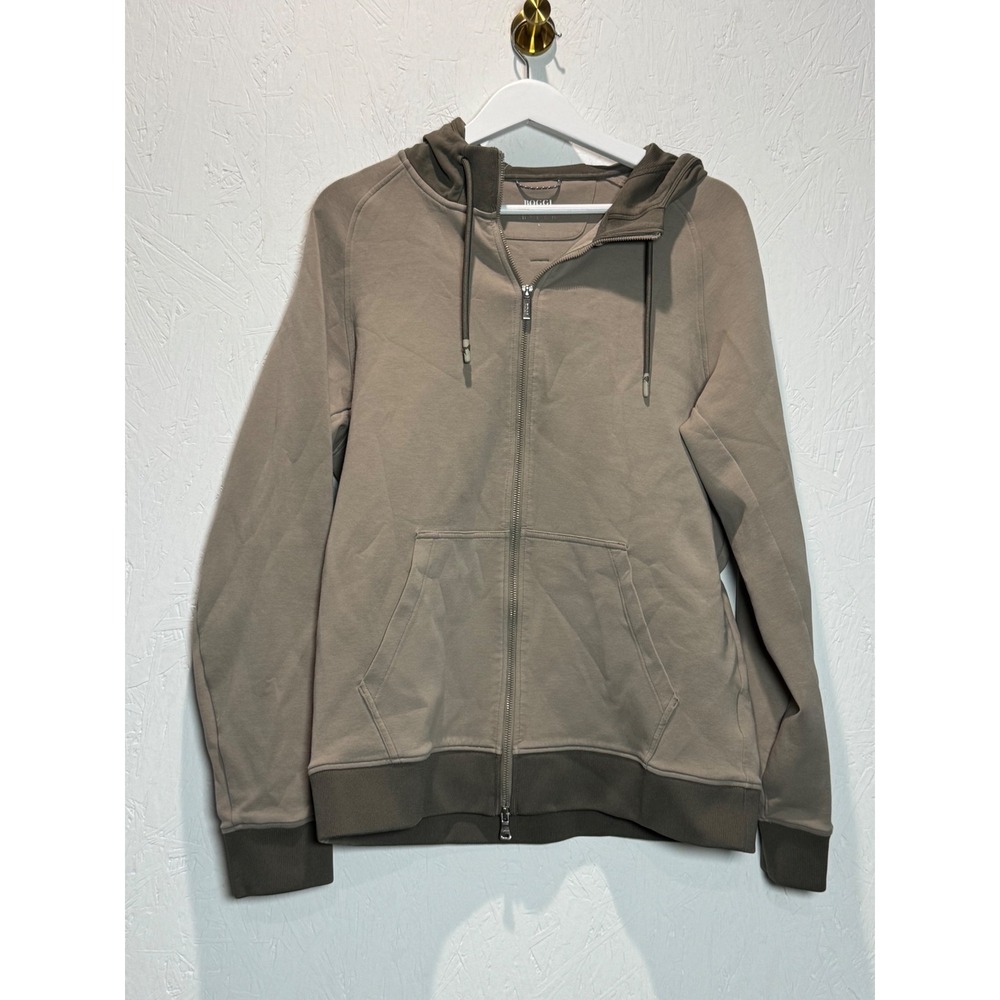 Boggi Milano B Tech Full-Zip Hoodie Cotton Blend Scuba Taupe Mens Large